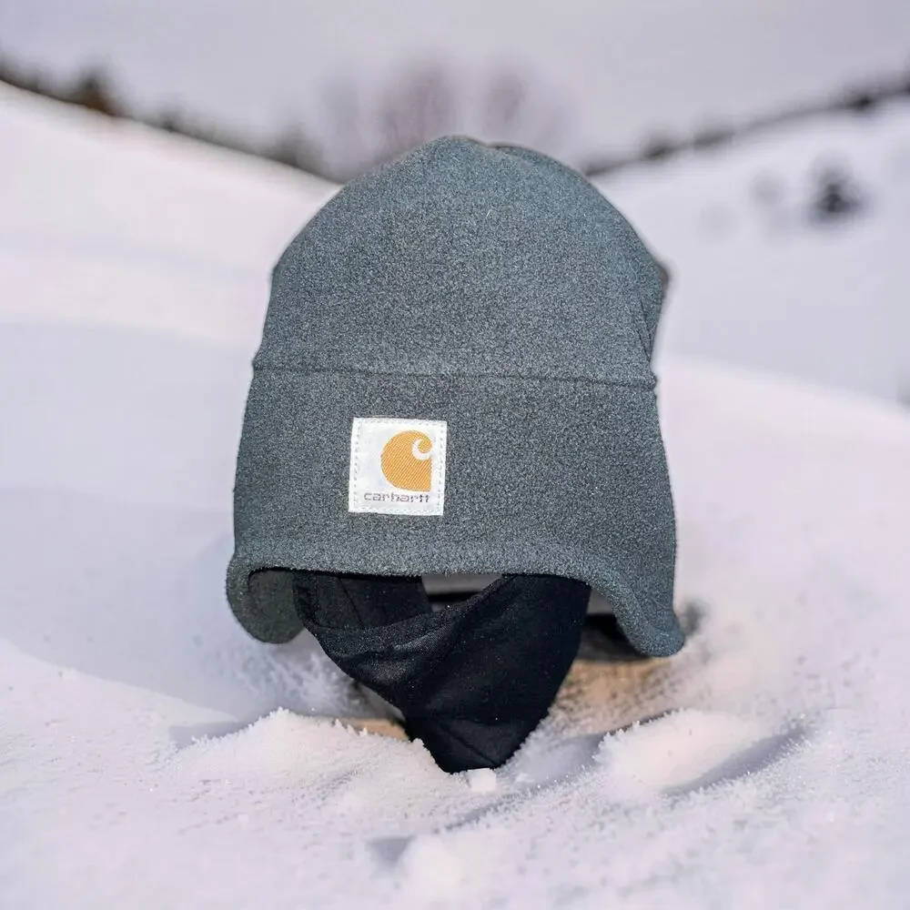 Carhartt 2-in-1 Fleece Beanie Hat Face Mask Pull Down Earflaps Gray 100141 Snow